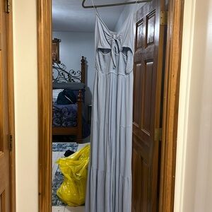 Baby blue cut out jumpsuit, worn once.  Comfy and cool, wide layered legs.